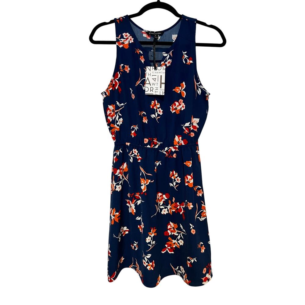 41 Hawthorne Floral Split Neck Sleeveless Knee Length Dress Medium